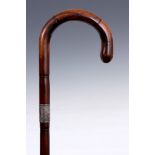 AN EARLY 20th CENTURY BAMBOO WALKING CANE with silver collar 91.5cm overall - hallmark Birmingham