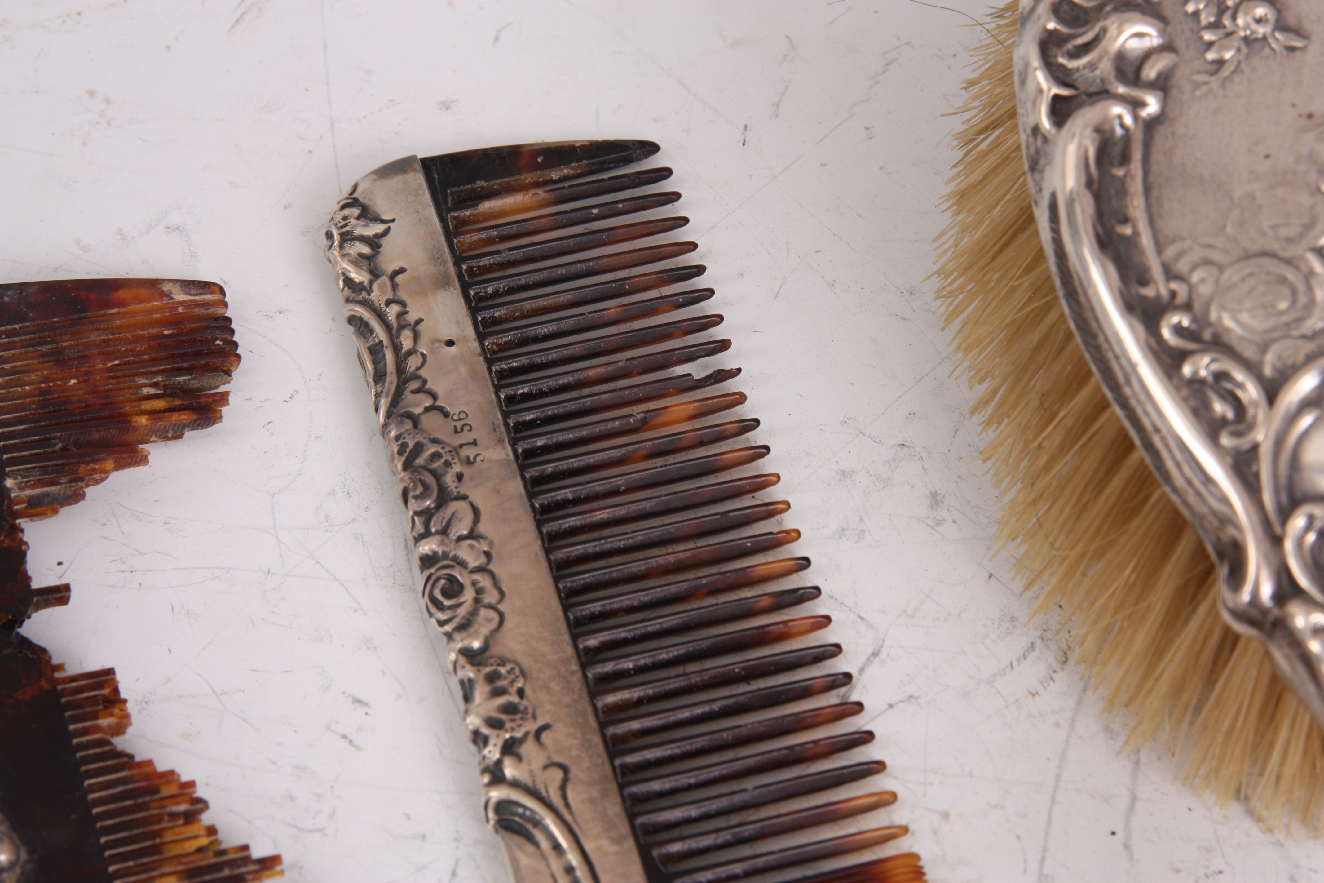 A LATE 19TH CENTURY SILVER FIVE PIECE DRESSING TABLE SET - Image 4 of 8