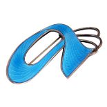 A STYLISH 1930’s NORWEGIAN SILVER AND BLUE ENAMEL BROOCH 55mm long, total weight app. 9.4g.