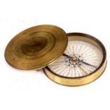 A 19th CENTURY BRASS CASED COMPASS the lacquered brass circular case with knurled push fit lid