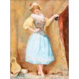 JEANNE BLANDY PAINTED PORCELAIN PLAQUE of a Dutch Masquerader 24cm high 17.5cm wide - signed in