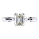 A 14ct WHITE GOLD EMERALD CUT SOLITAIRE DIAMOND RING assessed 1carat - 3.1g.