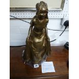 Alexandre Clerget 1865-1931 'La Fiancée' figure of a girl in medieval dress in gilded bronze