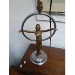 1920s Art Deco Gilded cold painted woman with outstretched arms mounted on Chrome lamp base, 42cm in