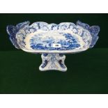 Early 19thC Blue and White tazza with scallop handles and transfer printed scene above hand