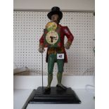 20thC Cold Painted figural clock on cast base, 39cm in height