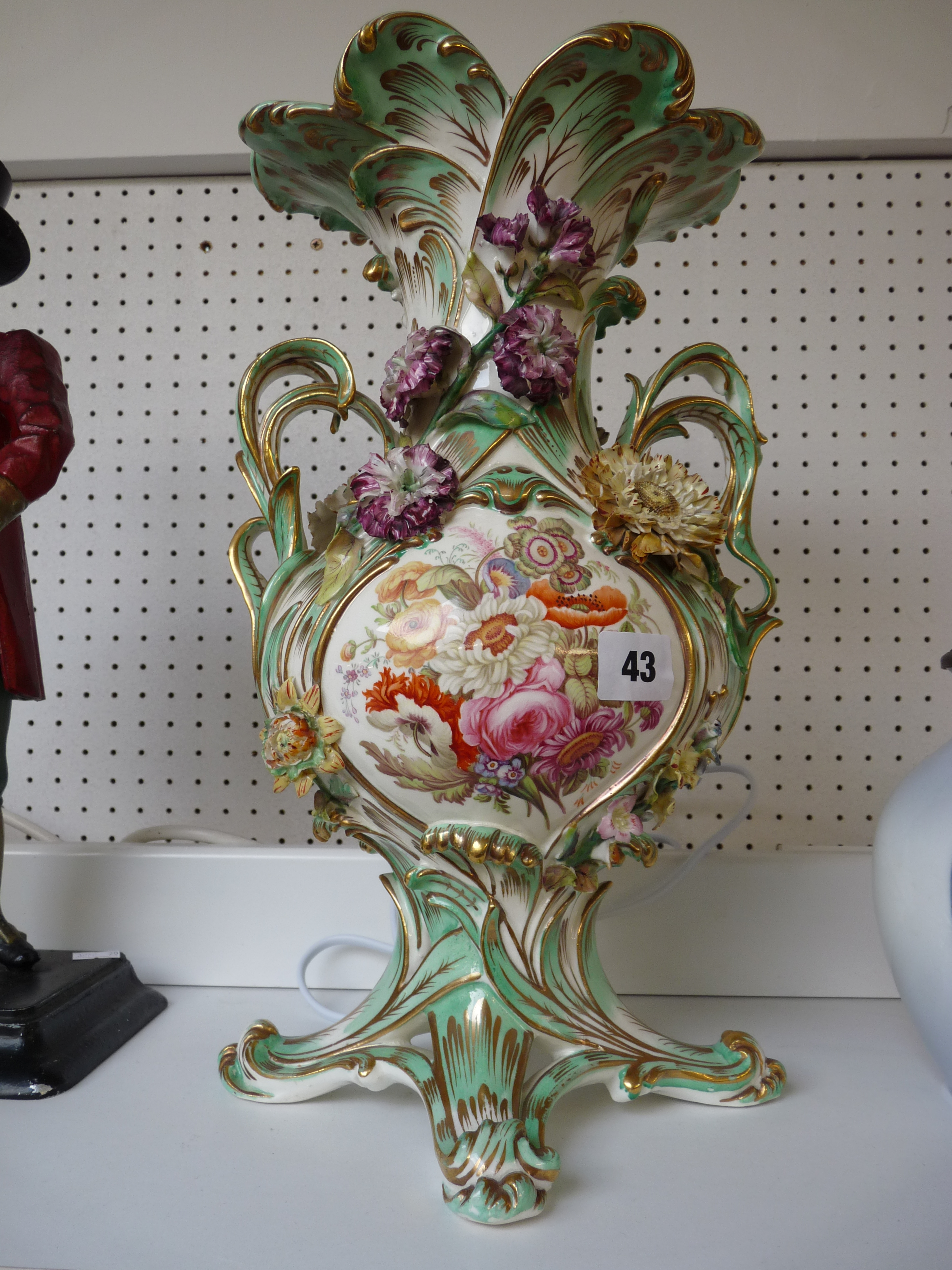 Impressive Coalbrookdale Floral decorated vase with applied chrysanthemum and gilded detail, 37.