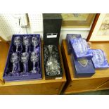 Boxed Royal Doulton Hand Cut Crystal decanter, boxed set of Edinburgh Crystal wine glasses and 2