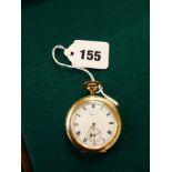 Waltham gold plated gents pocket watch in Denison case, Condition - gilding loss to hoop