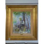 Mompo Roca; Oil on canvas of a gentleman seated under tree in Mediterranean setting, signed to