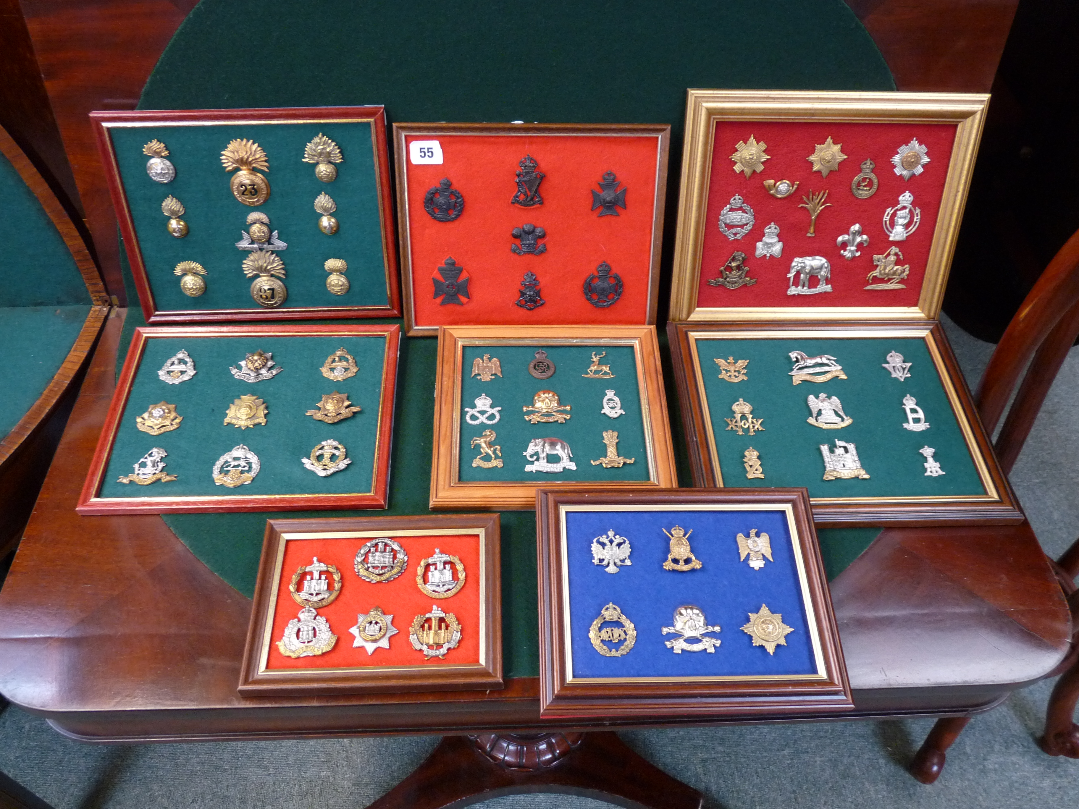 Collection of 68 Cap Badges in the Lancashire Fusiliers, The Suffolk Regiment etc.