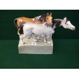 Goldscheider 1920s figural group of 2 horses by Stanislaus Capeque on rectangular base, signed