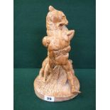 Emmanuel Fremiet terracotta Bear defending cub sculpture, 29cm in height, Condition - Chip to ear