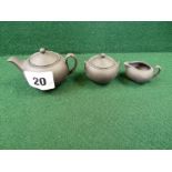 Wedgwood Black Basalt dolls 3 piece Tea set with stamped marks to base