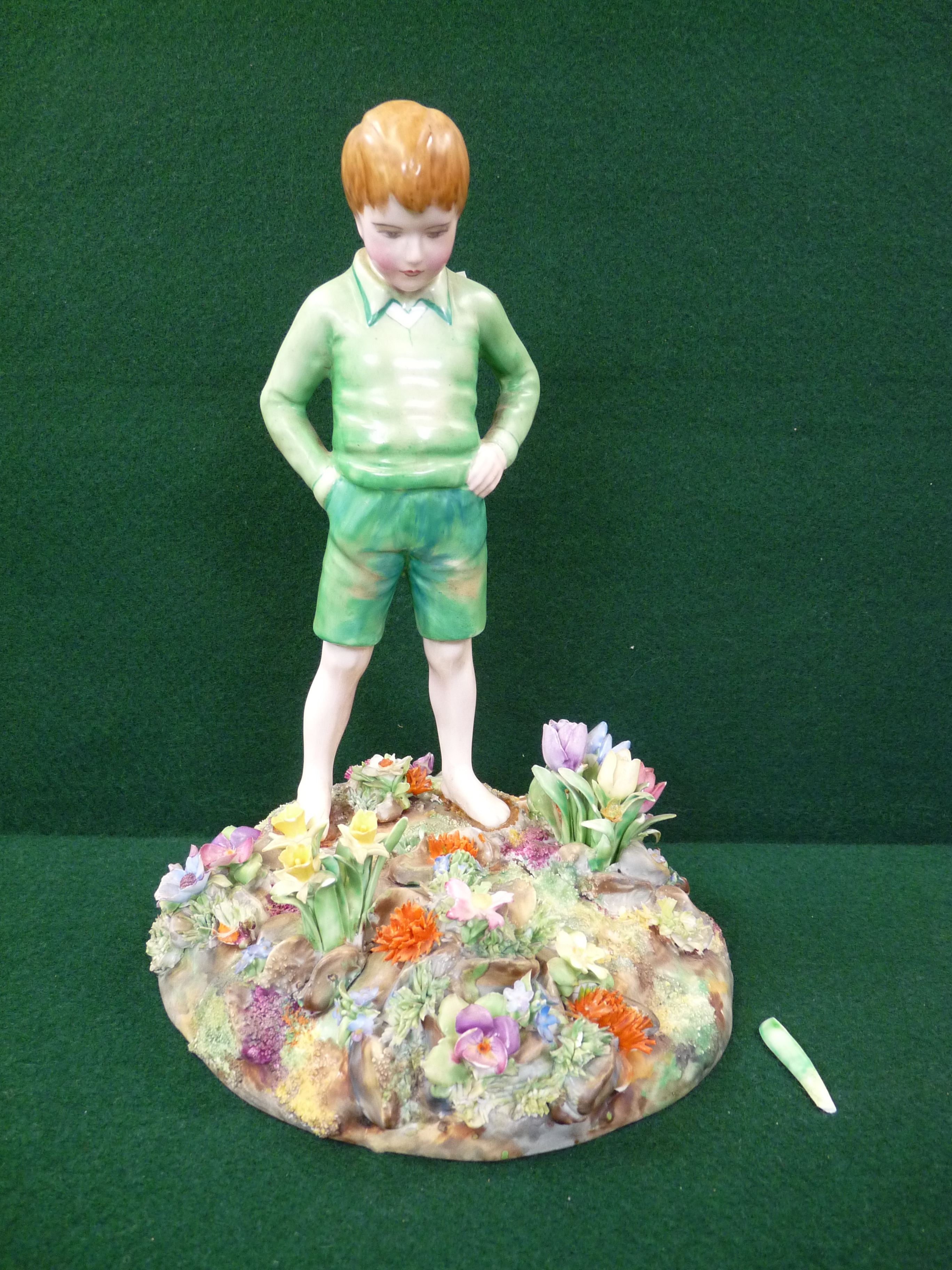 Crown Staffordshire Little boy in the Garden figurine by T Baily, 25cm in height, Condition - figure