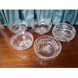 Collection of 5 Good Quality Cut glass fruit bowls