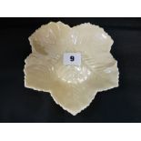 Belleek cream dish in the form of a Leaf, green back stamp to base, 15cm in diameter, Condition -