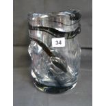 Whitefriars Large knobbly clear vase with black and green swirl decoration, 23cm in Height