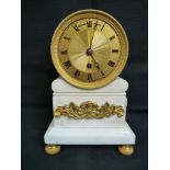 Vulliamy of London white marble and gilt ormolu single fusee drumhead mantle clock movement and dial