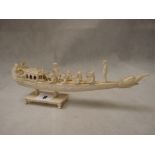 19thC Chinese Ivory carved boat with figural decoration, 192g, Condition - some loss and breakage