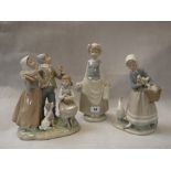 Lladro figure of a girl with milk urns, Lladro figure of a Woman with Geese and a figural group of