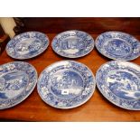 Set of 6 19thC Blue & White Transfer printed Doctor Syntax Satirical plates