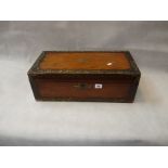 Rosewood fold over writing slop with brass inlaid decoration. Condition - damage to veneer and