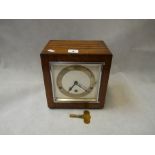 1930s Garrard Oak cased Mantel clock with inlaid decoration and Key