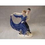 Katzhutte Dancing Couple Thuringia Germany Art Deco Goldscheider Style c.1930, 32.5cm in Height