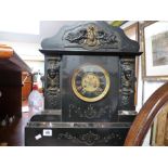 Very Large Belgian Slate mantel clock with Italian marble decoration, Cherub and mask decoration