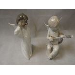 Lladro figure of a Angel and a figure of a Cherub playing Mandolin