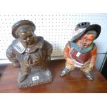 19thC Salt glaze Sailor tobacco jar with lid and a Continental Cavalier tobacco jar. Condition -