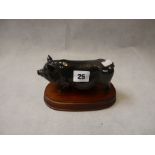 Royal Doulton figure of a Pig mounted on wooden plinth