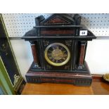 Victorian Belgian Slate mantel clock with Red Italian marble columns and detail