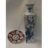 Large 19thC Blue & White Prunus decorated Vase 46cm in Height and a 19thC Imari plate