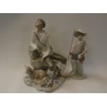 Lladro figure 'Resting Sheppard' & Lladro 'Boy Going Fishing' with impressed mark and Blue mark to