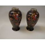 Pair of Edwardian Vases with floral tube lined decoration, Silver mounted collars London 1913,