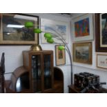 Good quality 20thC Italian Atomic style 5 Branch standard lamp with Green ashes supported on