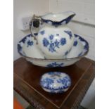 Bisto Addison pattern Blue & White Wash Jug and Bowl and matching lidded soap dish