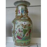 Large 19thC Famille Rose vase with figural and flora decoration and applied Gilt dragon