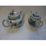 Worcester Blue & White Fence Pattern Ovoid teapot with Crescent mark to base and a Worcester