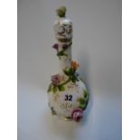 19thC Coalport Floral decorated onion shaped scent bottle with applied gilded detail, 23cm in height