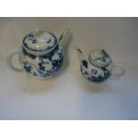 Worcester Blue & White Butterfly and Flowers teapot with crescent mark to base and a Worcester