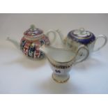 2 18thC Porcelain Teapots and a Glided Cream Jug