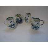 3 Worcester Blue & White sparrow beak jugs inc. Cannonball pattern and a Worcester floral sprig