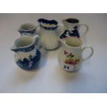 Collection of 18thC Sparrow and other Jugs inc. Bow and Worcester, inc. Polychrome floral Jug