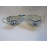 18thC Blue & White Worcester Fisherman and Billboard pattern sauce boat and another Worcester