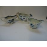 Liverpool Phillip Christian blue and white moulded sauce boat with floral decoration and bordered