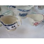 2 18thC Lowestoft Blue & White sauce boats and a Polychrome sauce boat