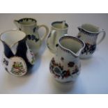 Collection of 5 18thC Worcester Sparrow beak jugs inc Game Pheasants, Blue & White Bird in a Ring